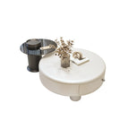 Table basse ronde élégante en bois crème avec tiroirs