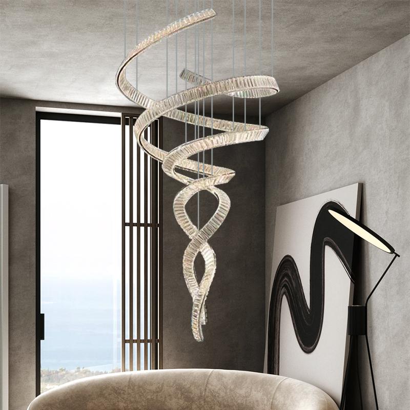 Lustre linéaire LED moderne en cristal spiralé artistique à intensité variable