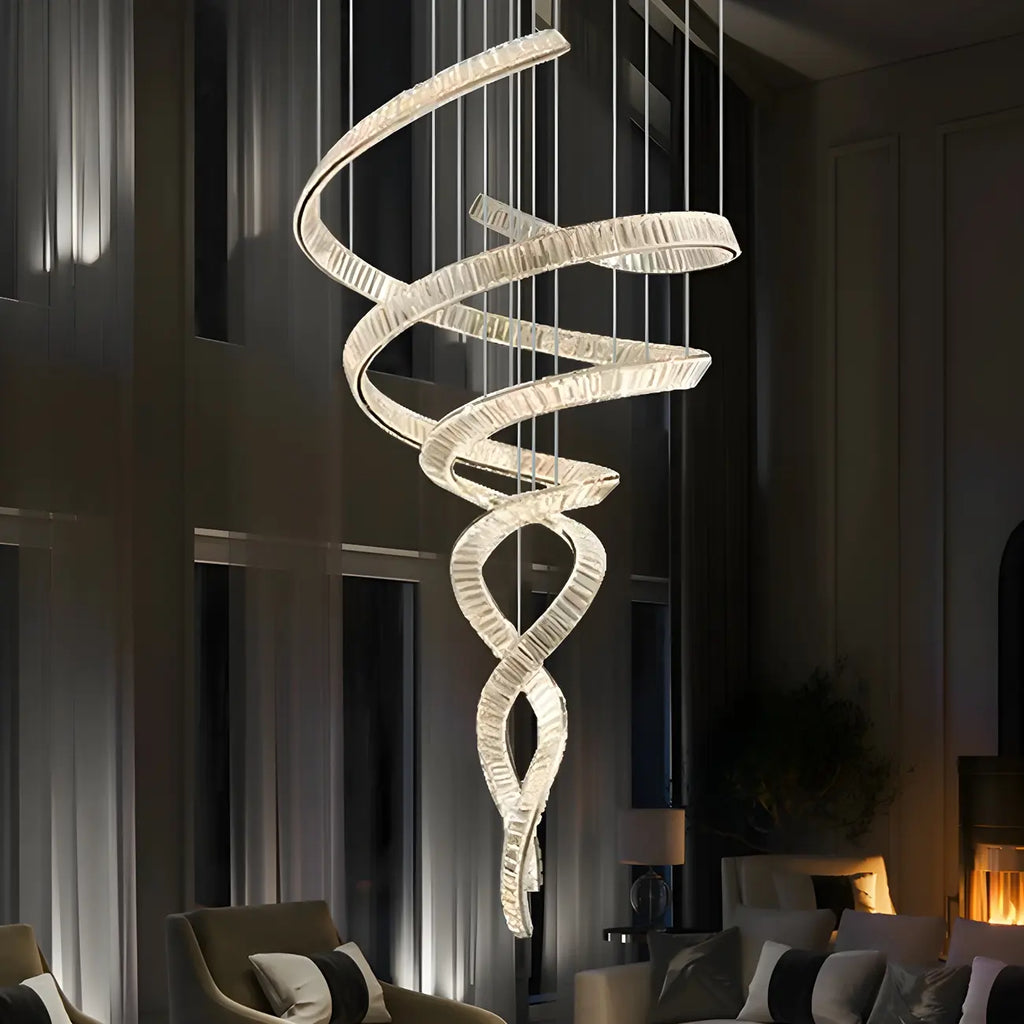 Lustre linéaire LED moderne en cristal spiralé artistique à intensité variable