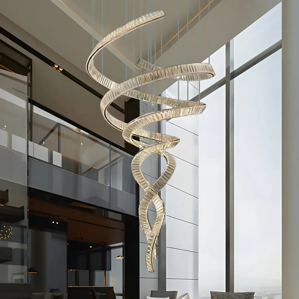 Lustre linéaire LED moderne en cristal spiralé artistique à intensité variable