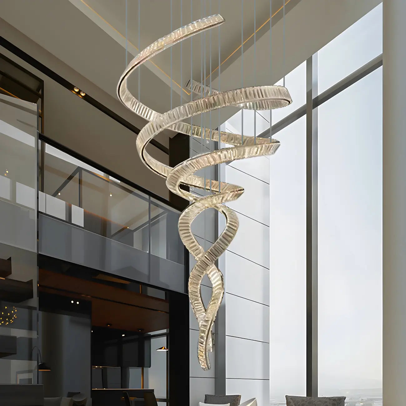 Lustre linéaire LED moderne en cristal spiralé artistique à intensité variable