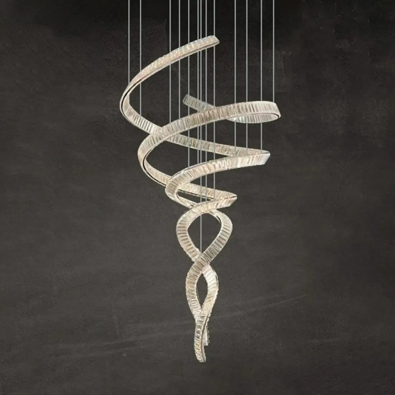 Lustre linéaire LED moderne en cristal spiralé artistique à intensité variable