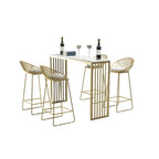 Tables de bar glamour blanches en faux marbre avec base en métal doré