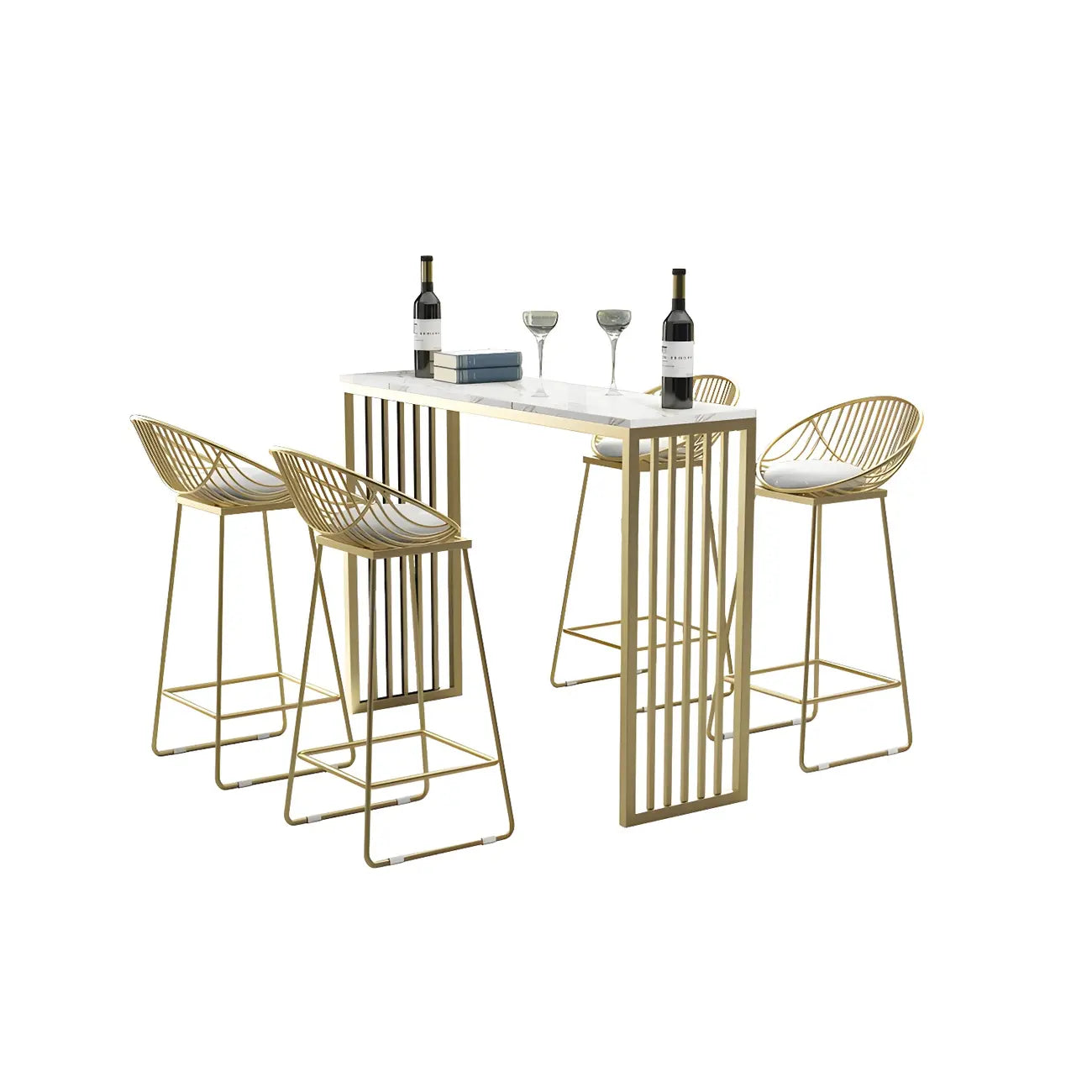 Tables de bar glamour blanches en faux marbre avec base en métal doré