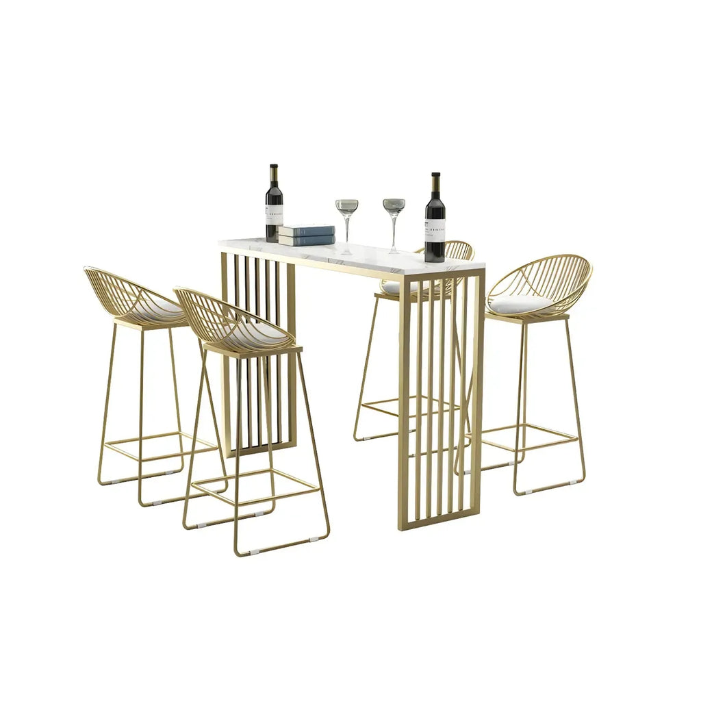 Tables de bar glamour blanches en faux marbre avec base en métal doré