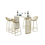 Tables de bar glamour blanches en faux marbre avec base en métal doré