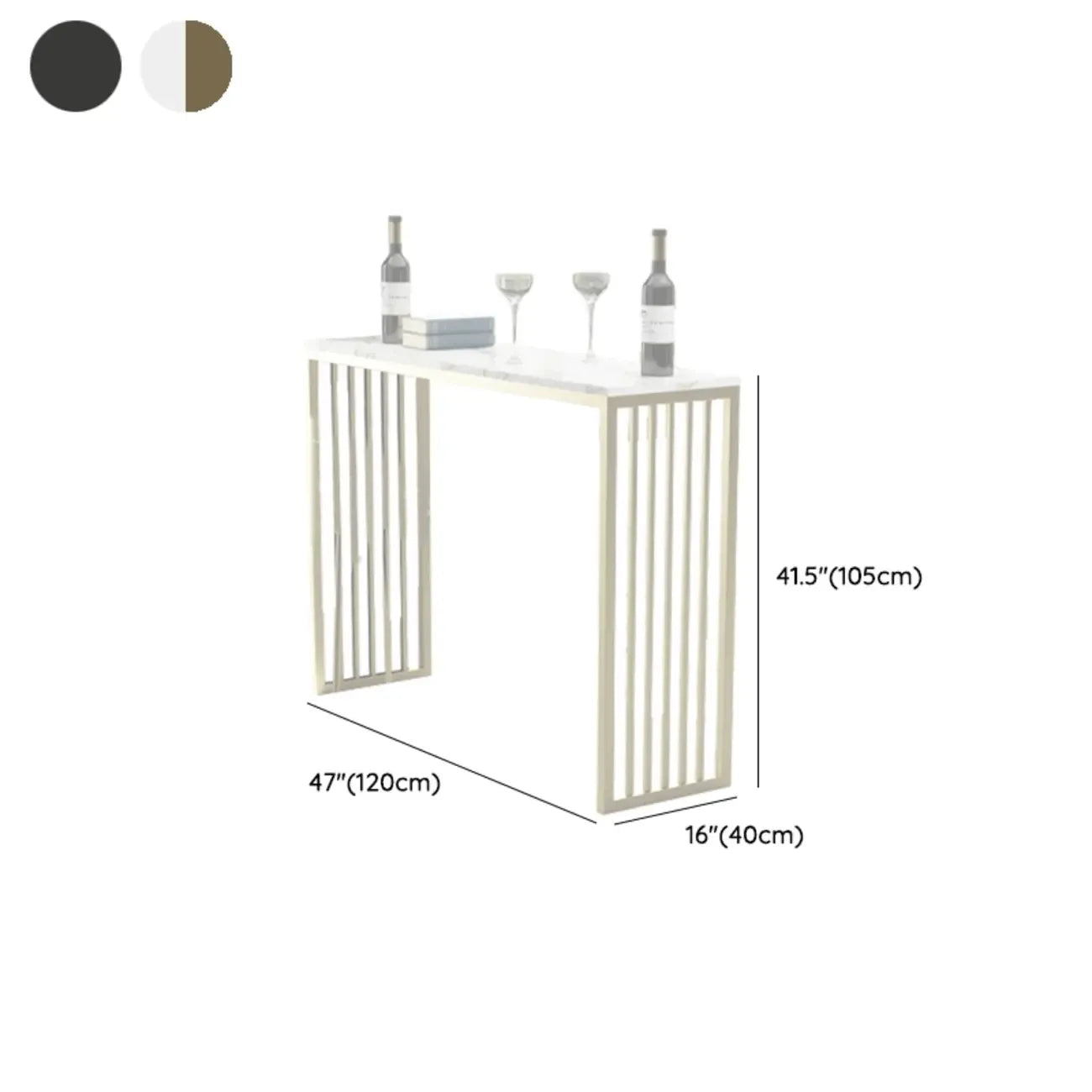 Tables de bar glamour blanches en faux marbre avec base en métal doré