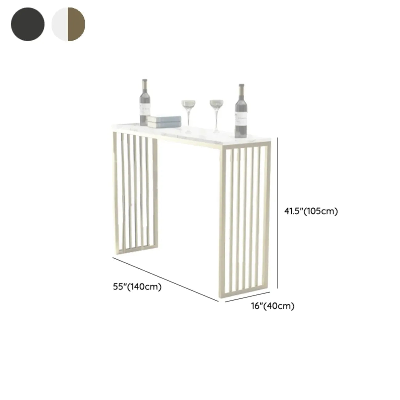 Tables de bar glamour blanches en faux marbre avec base en métal doré