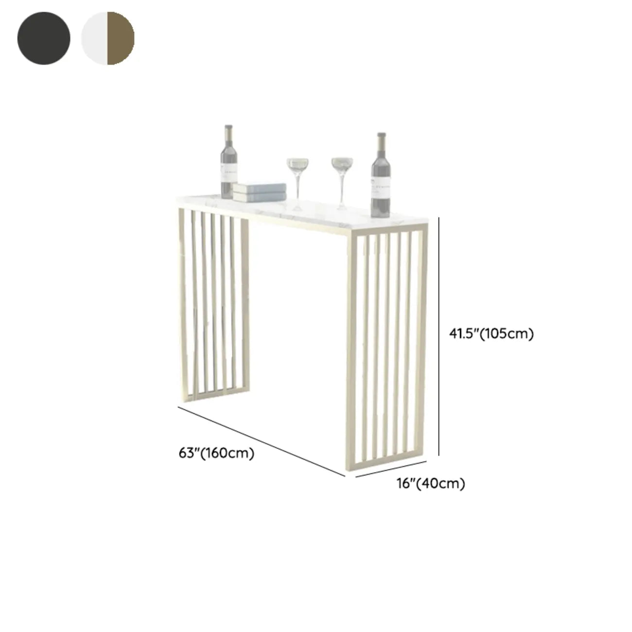 Tables de bar glamour blanches en faux marbre avec base en métal doré