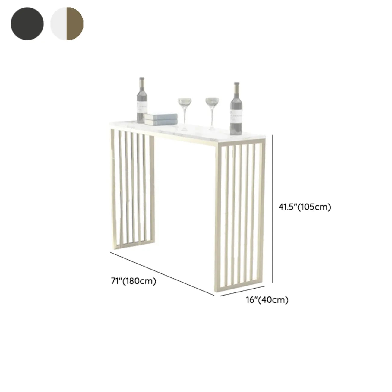 Tables de bar glamour blanches en faux marbre avec base en métal doré