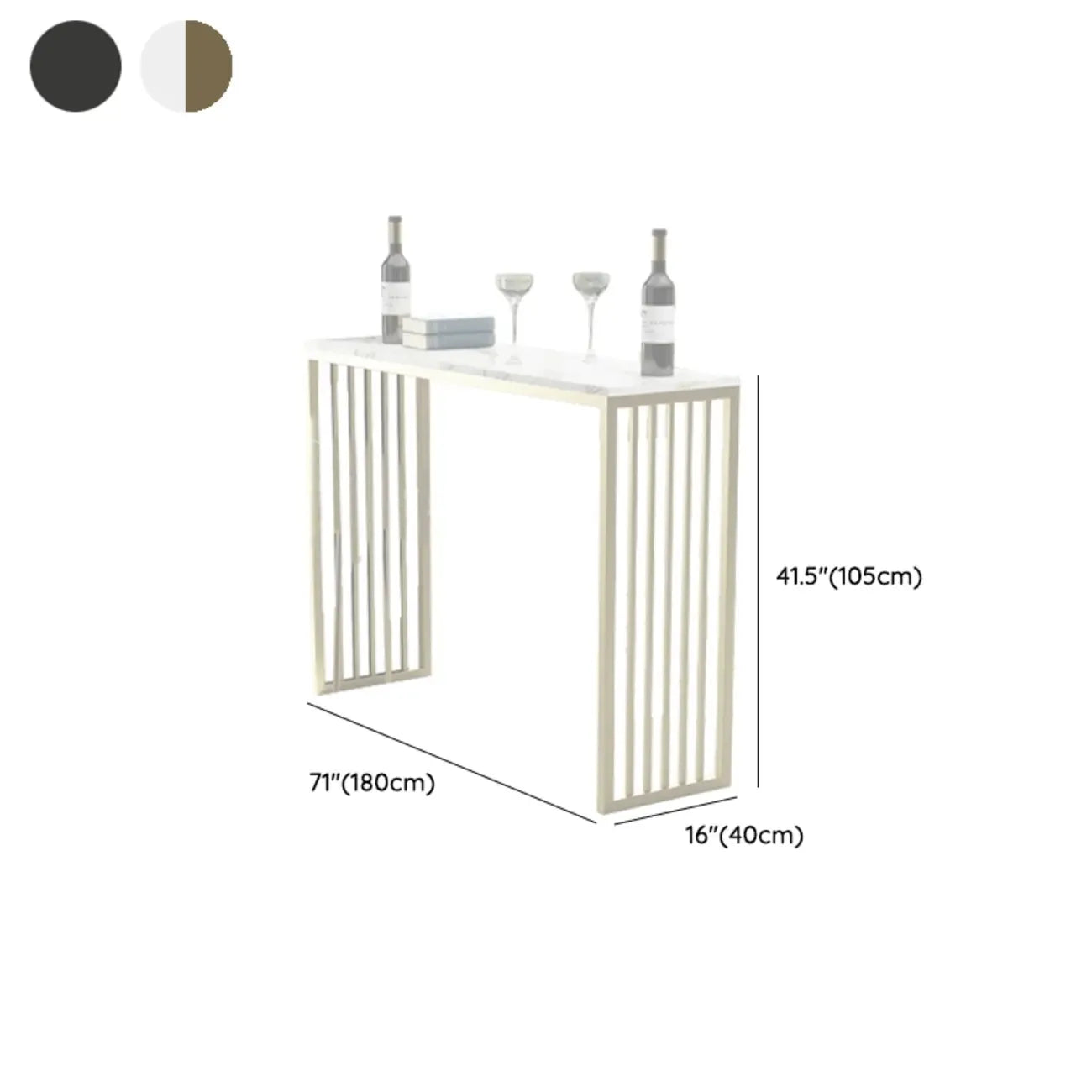 Tables de bar glamour blanches en faux marbre avec base en métal doré