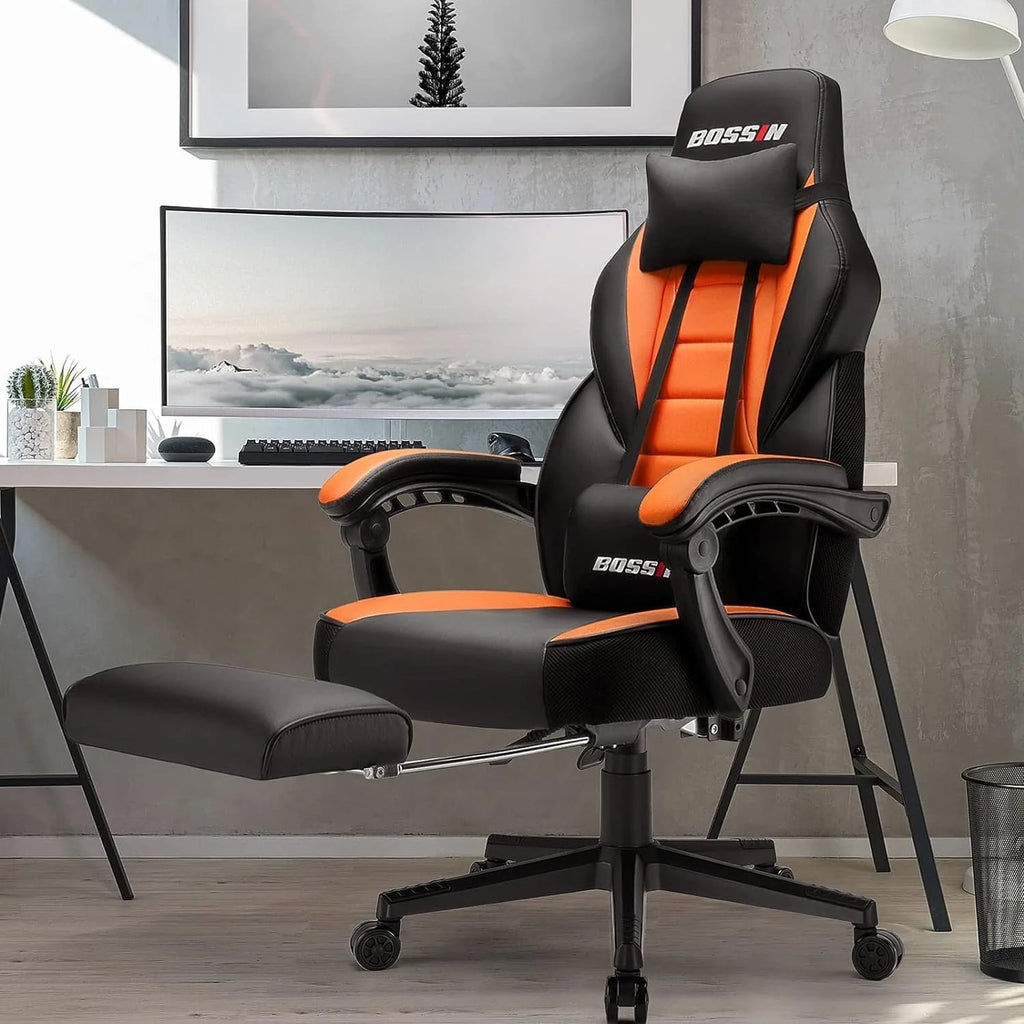 Chaise de jeu BOSSIN style racing, chaise de jeu grande taille supportant jusqu'à 136 kg (300 lbs), dossier haut, chaise d'ordinateur