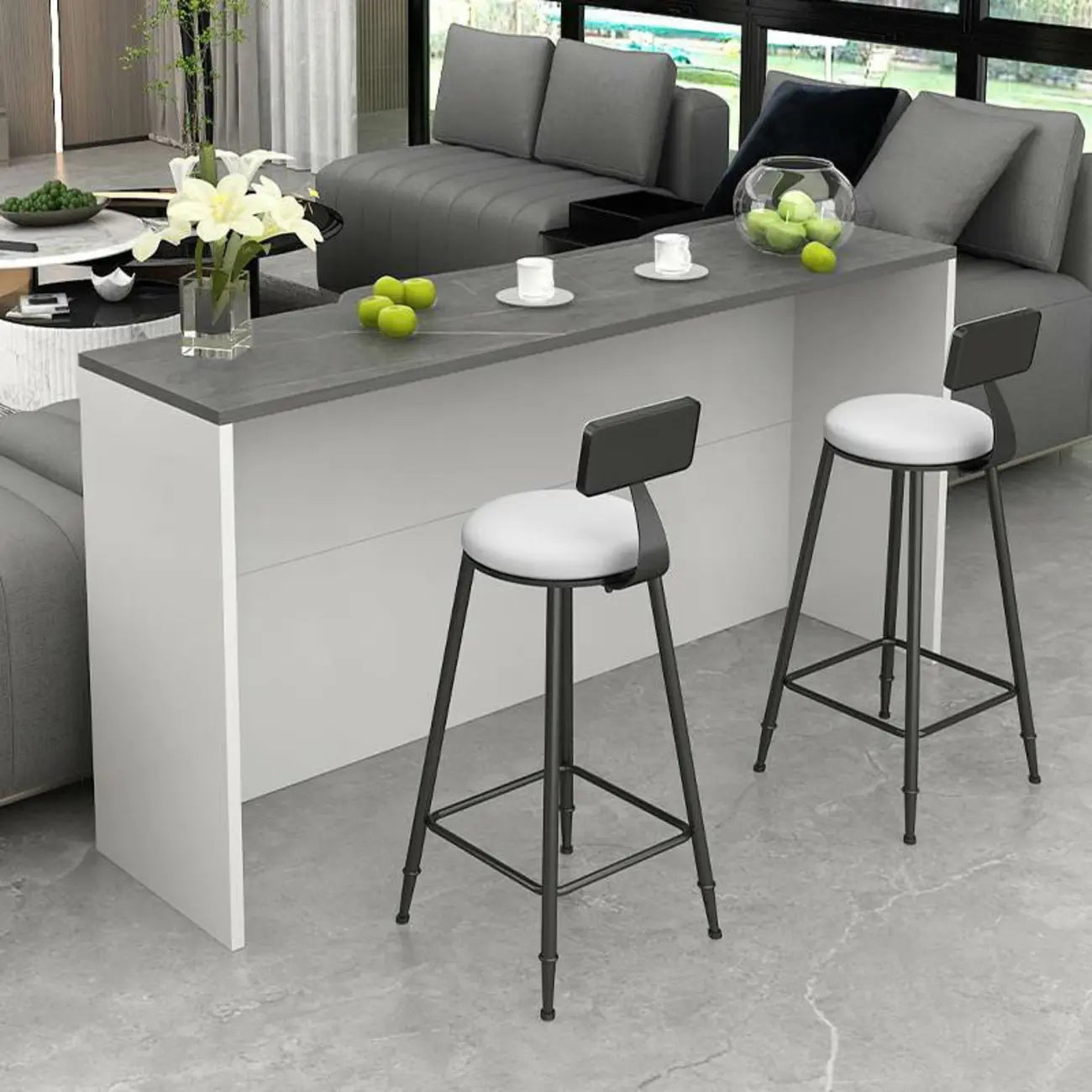 Table de bar élégante avec plateau en pierre et bois pour salon