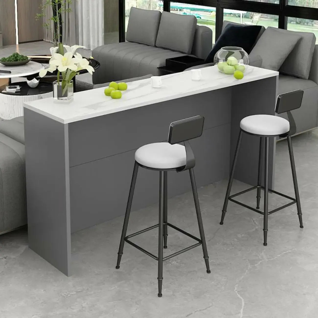 Table de bar élégante avec plateau en pierre et bois pour salon