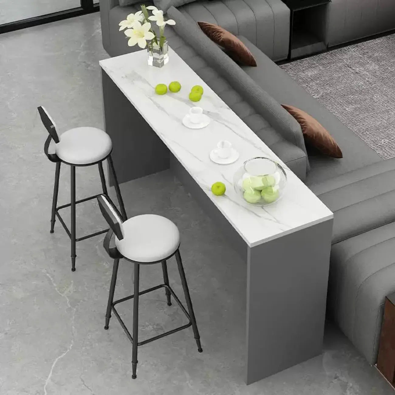 Table de bar élégante avec plateau en pierre et bois pour salon