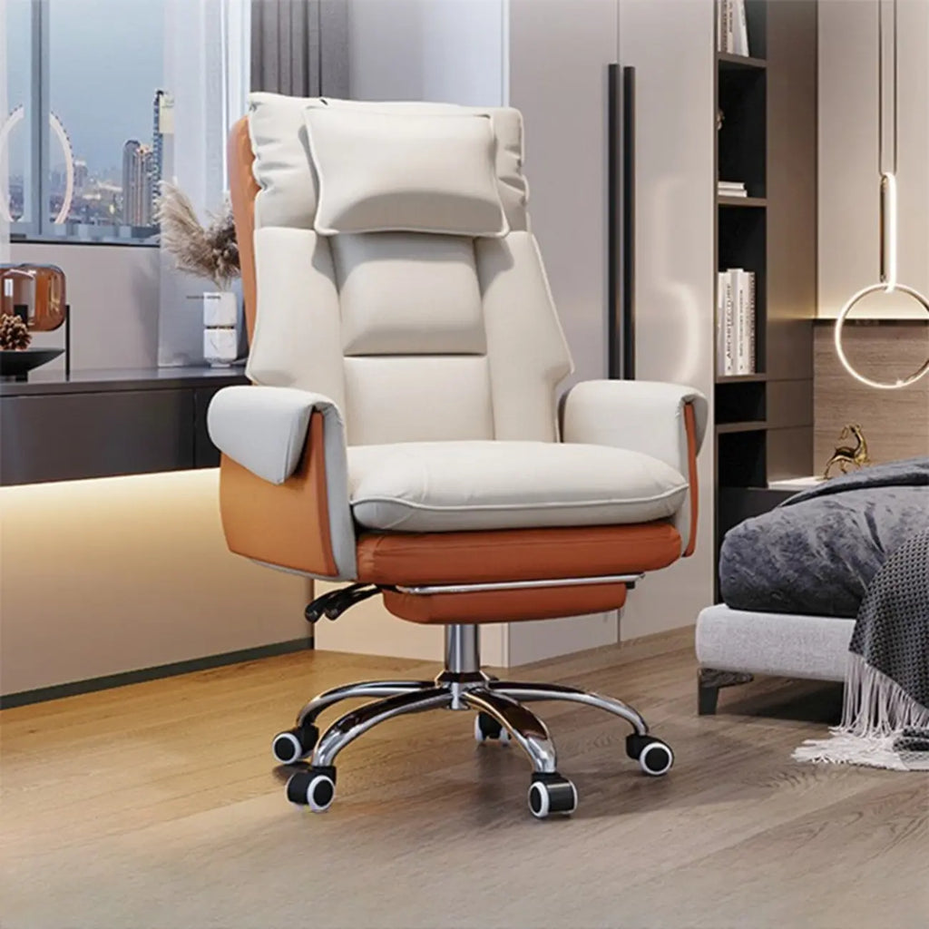 Fauteuil de bureau pivotant ergonomique moderne en cuir à dossier haut
