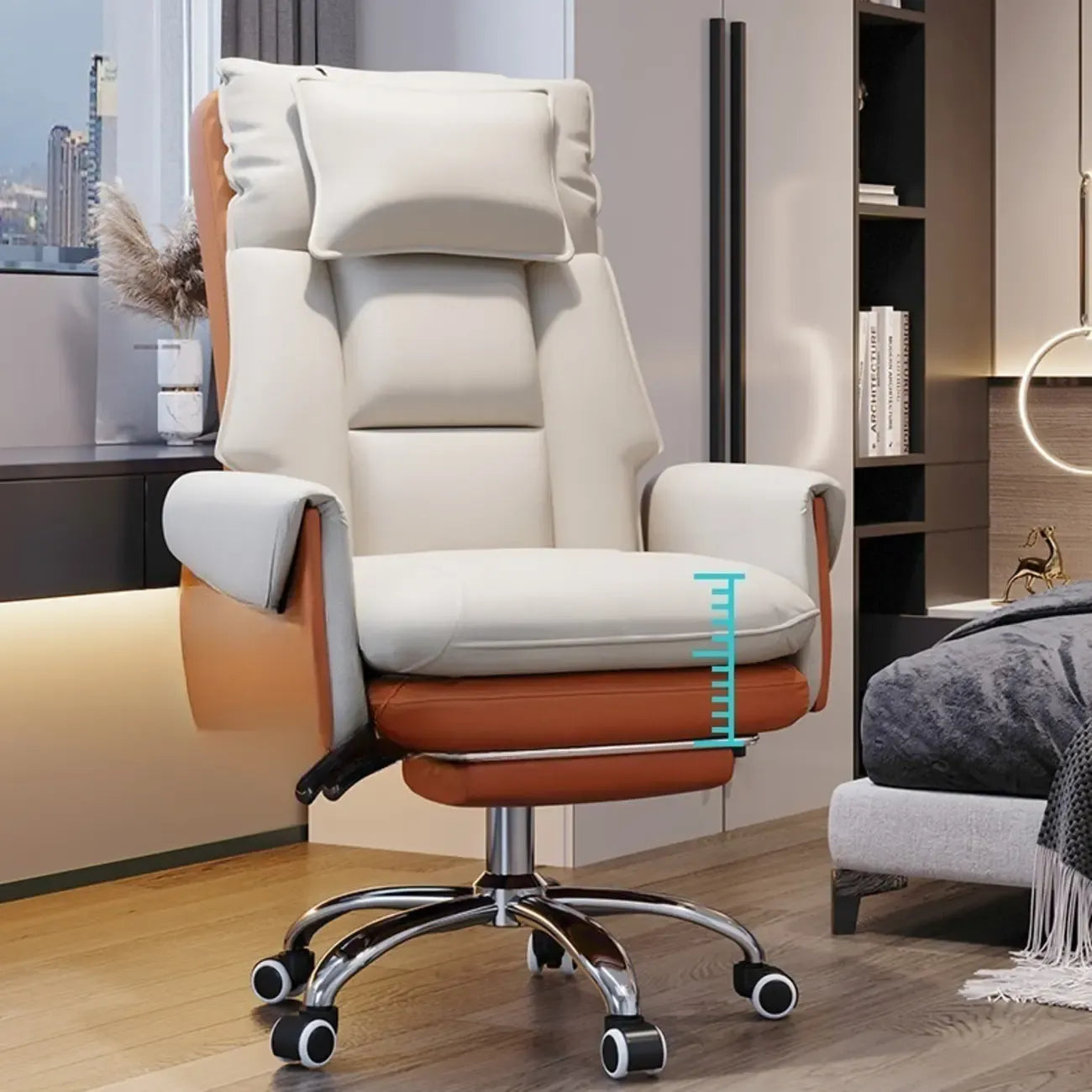 Fauteuil de bureau pivotant ergonomique moderne en cuir à dossier haut