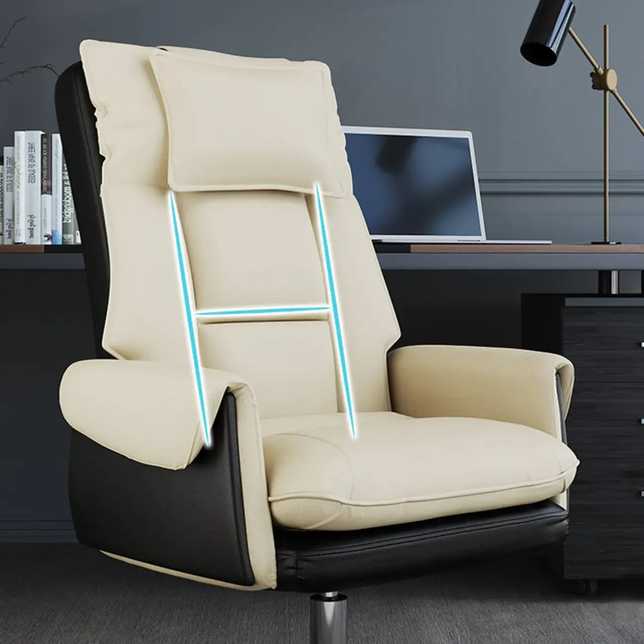 Fauteuil de bureau pivotant ergonomique moderne en cuir à dossier haut