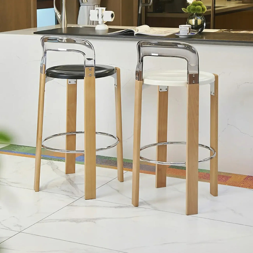 Tabourets de bar contemporains à dossier bas, structure en bois et acrylique