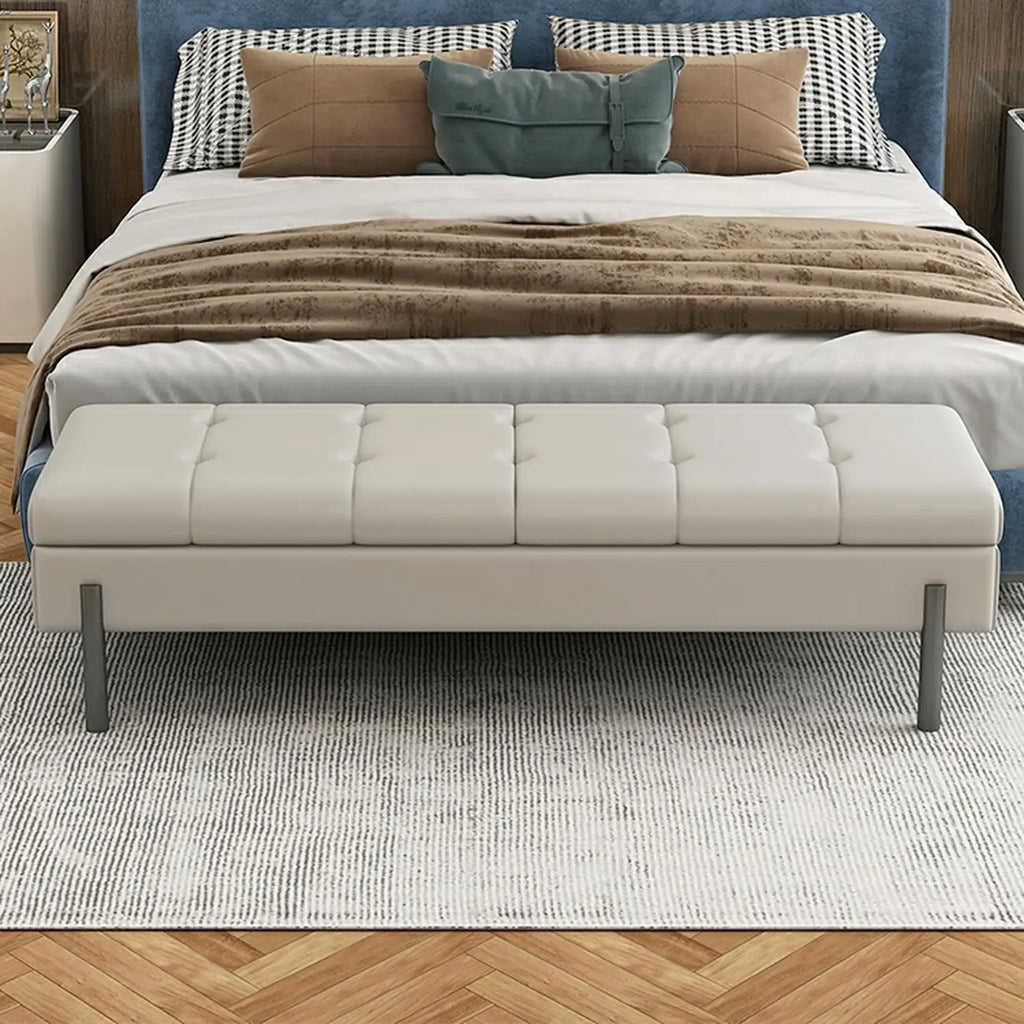 Banc de chambre moderne gris capitonné avec rangement dissimulé