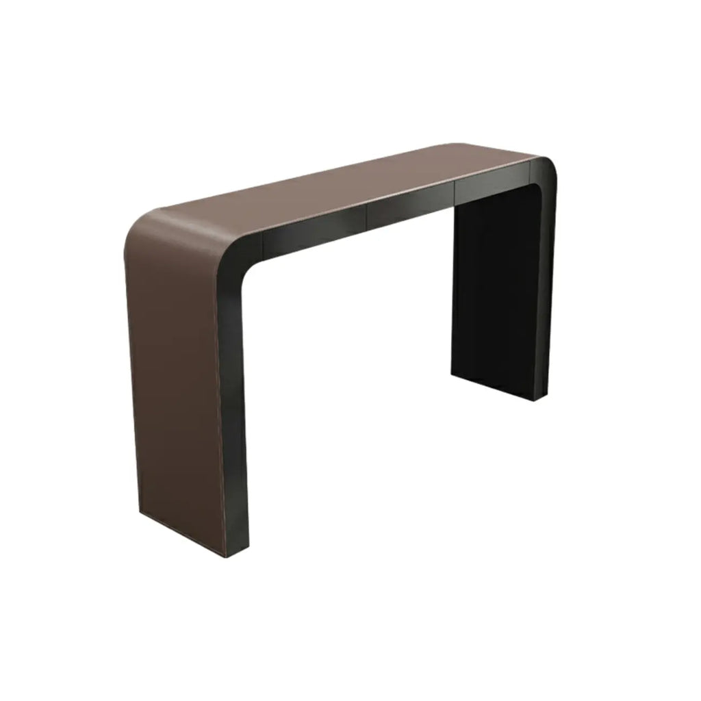 Tables de bar modernes en cuir marron et bois courbé avec 3 tiroirs