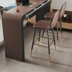 Tables de bar modernes en cuir marron et bois courbé avec 3 tiroirs
