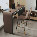 Tables de bar modernes en cuir marron et bois courbé avec 3 tiroirs