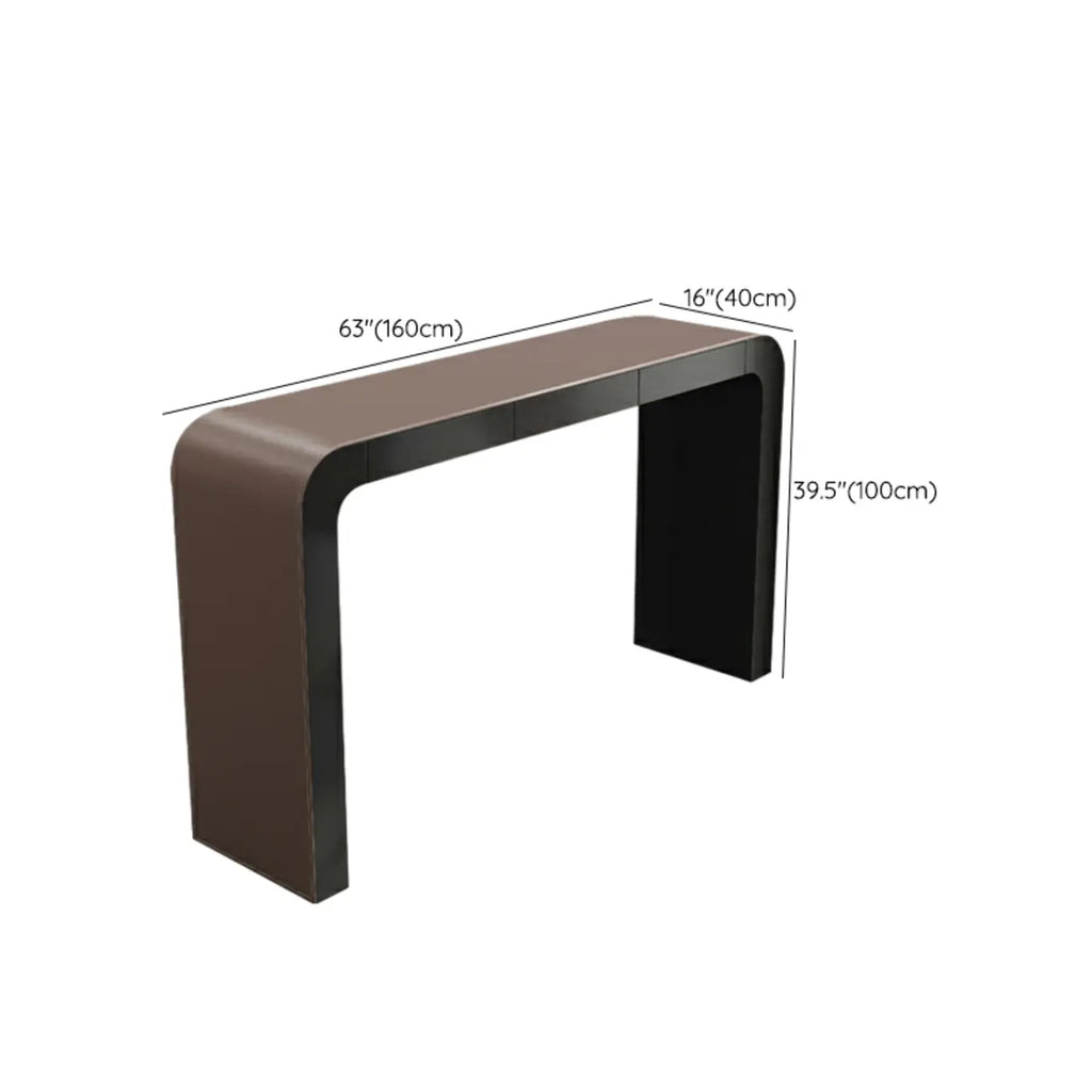 Tables de bar modernes en cuir marron et bois courbé avec 3 tiroirs