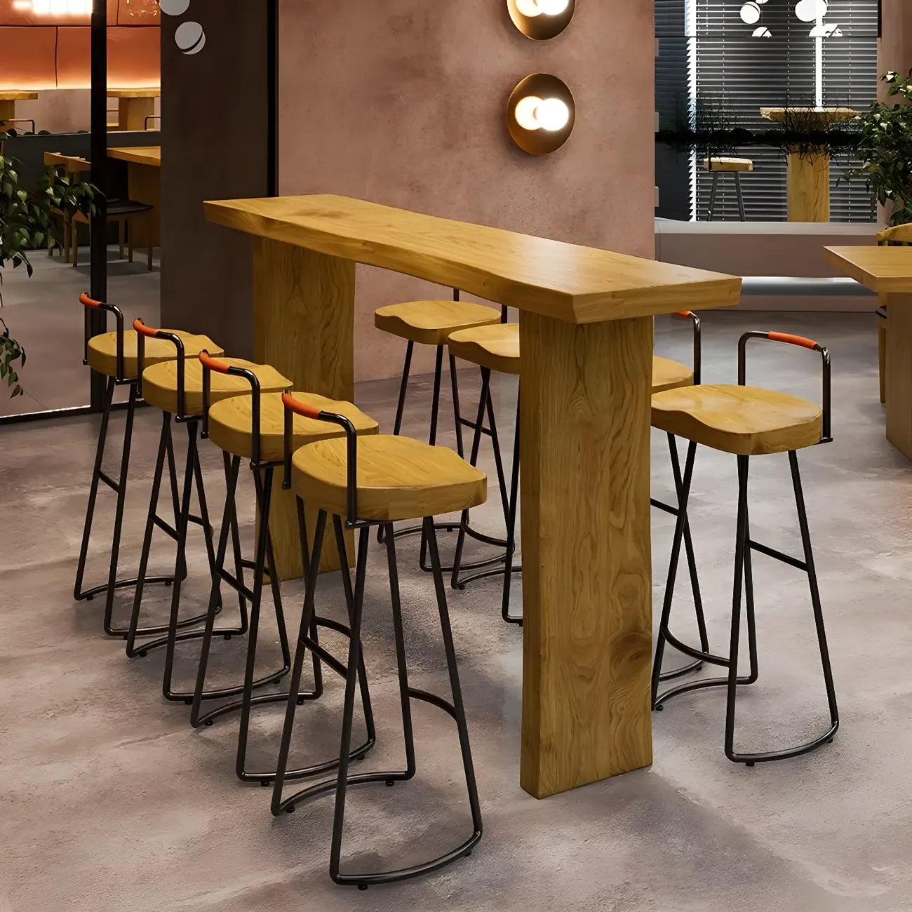 Tables de bar modernes à double piétement en pin brun clair