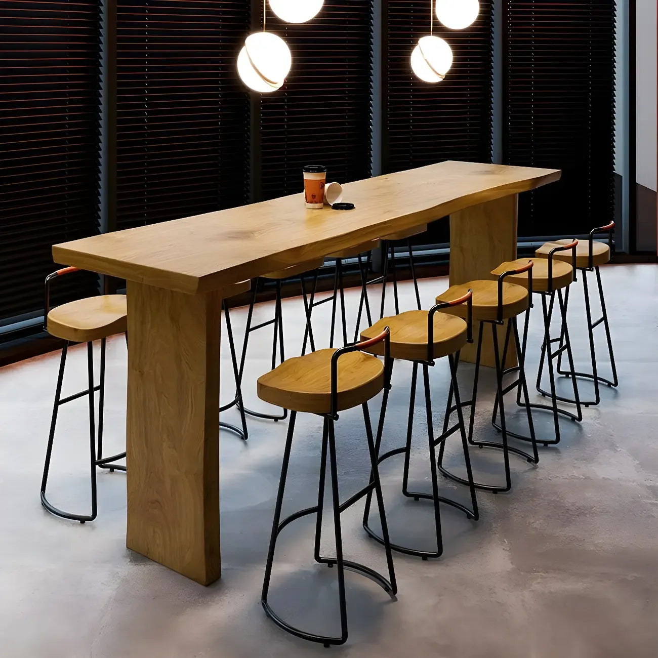 Tables de bar modernes à double piétement en pin brun clair