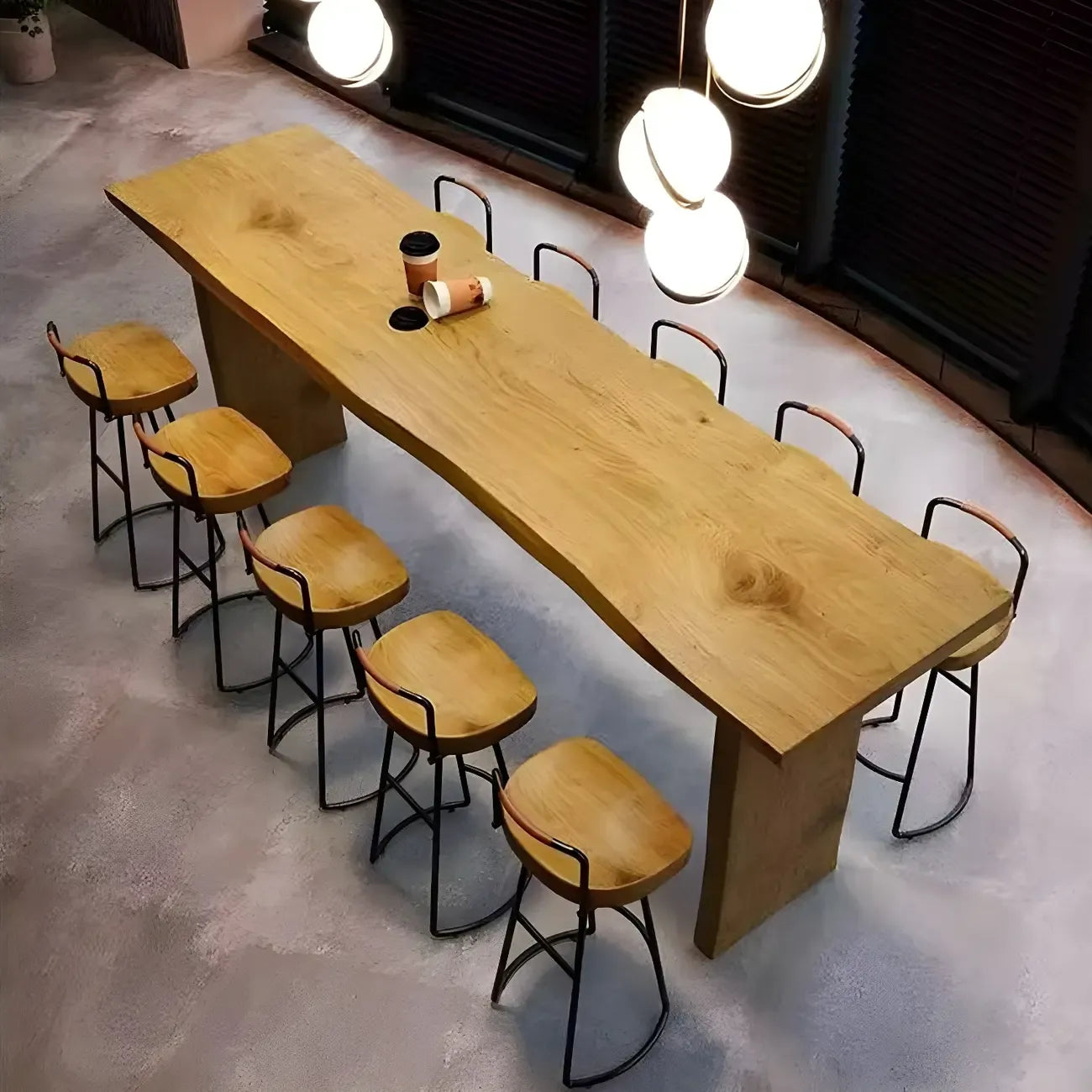 Tables de bar modernes à double piétement en pin brun clair