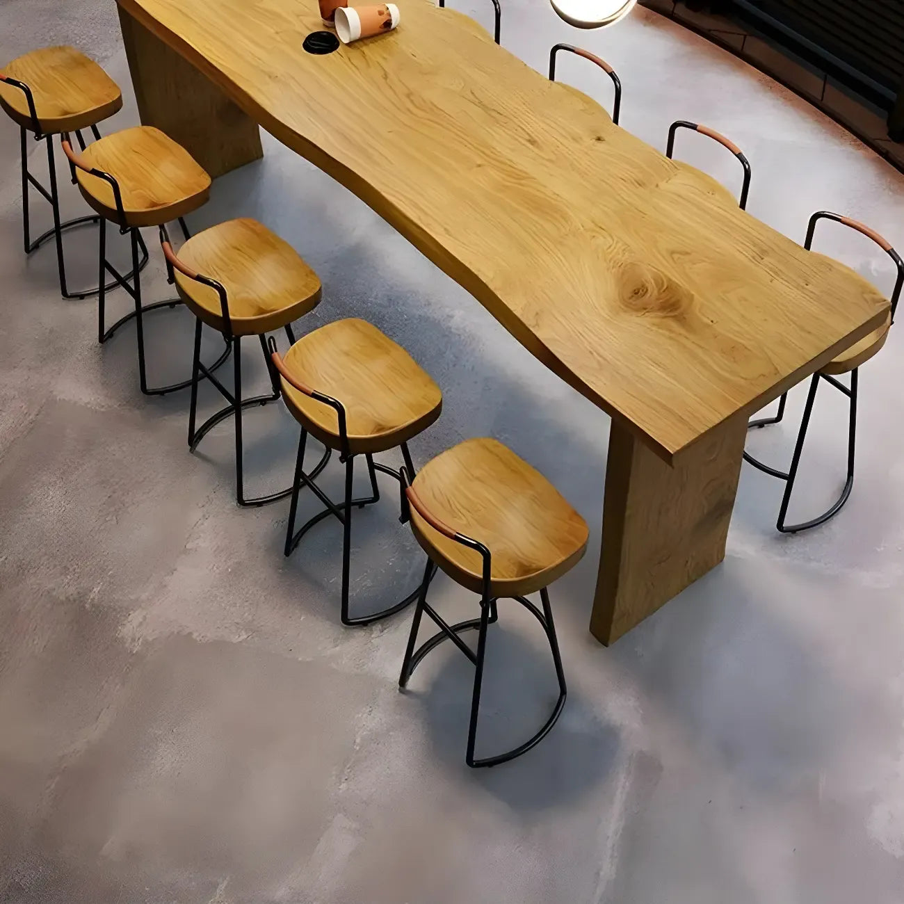 Tables de bar modernes à double piétement en pin brun clair