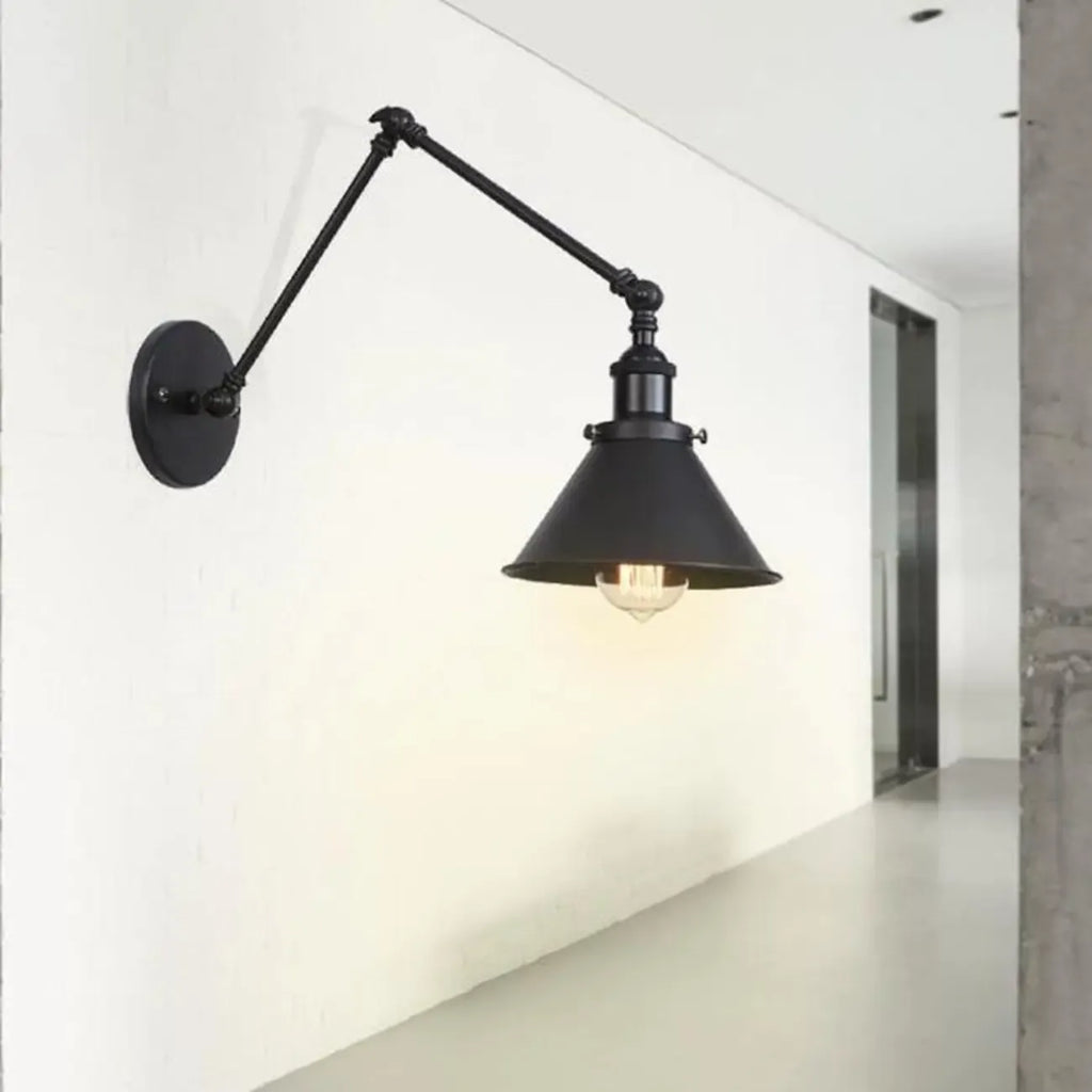 Lampada da parete regolabile in metallo retrò con braccio oscillante da 16 pollici