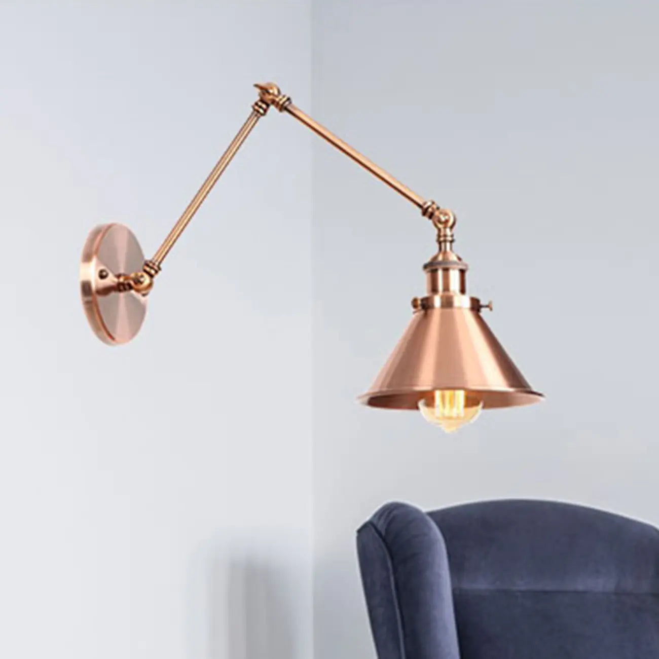 Lampada da parete regolabile in metallo retrò con braccio oscillante da 16 pollici
