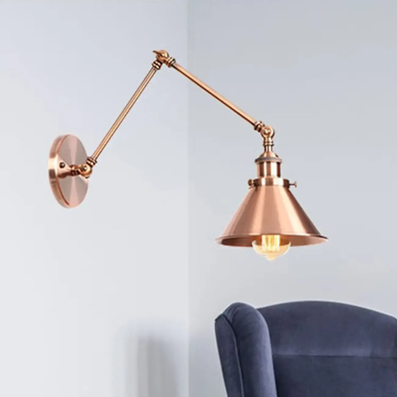 Lampada da parete regolabile in metallo retrò con braccio oscillante da 16 pollici