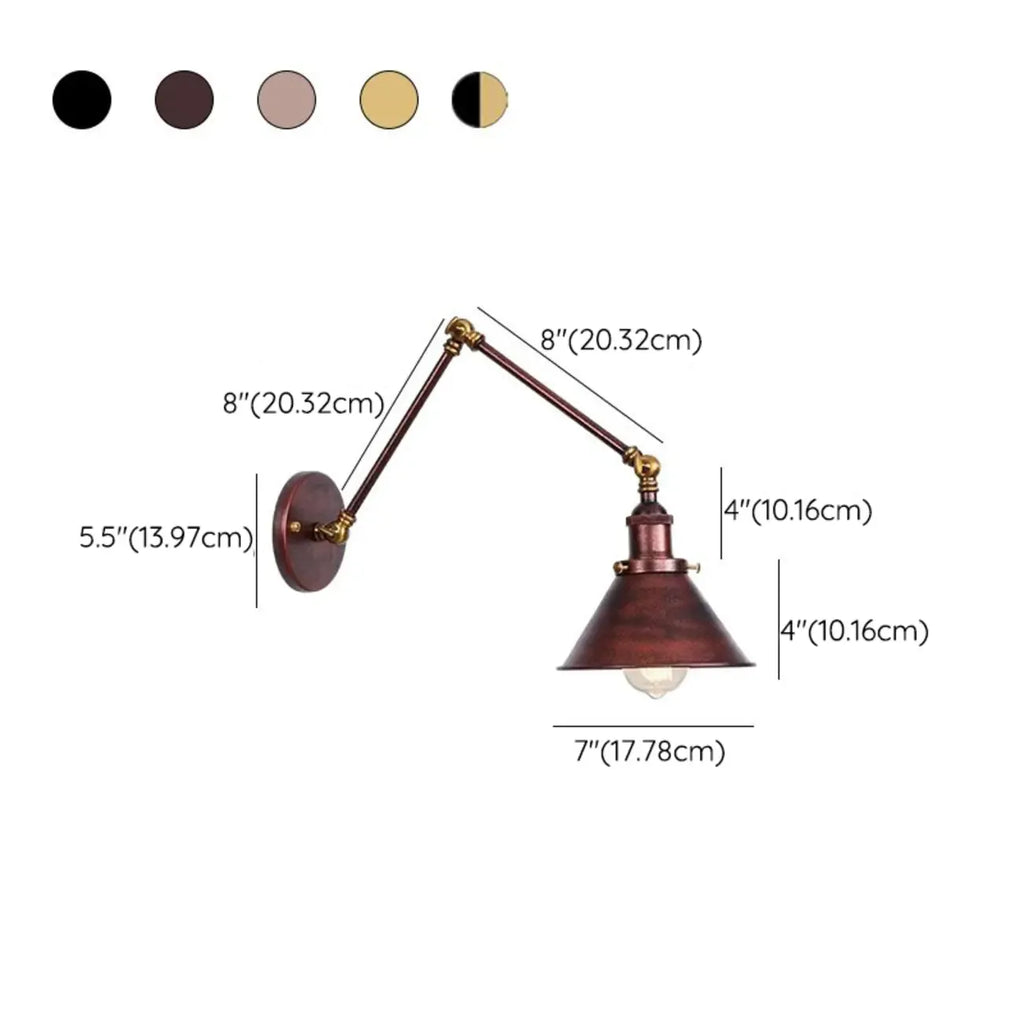 Lampada da parete regolabile in metallo retrò con braccio oscillante da 16 pollici