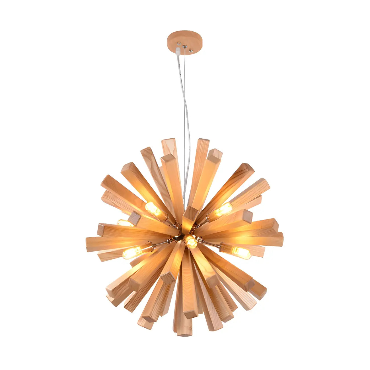 Lustre en bois style moderne du milieu du siècle, forme d'étoile, lumière chaude