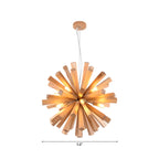 Lustre en bois style moderne du milieu du siècle, forme d'étoile, lumière chaude