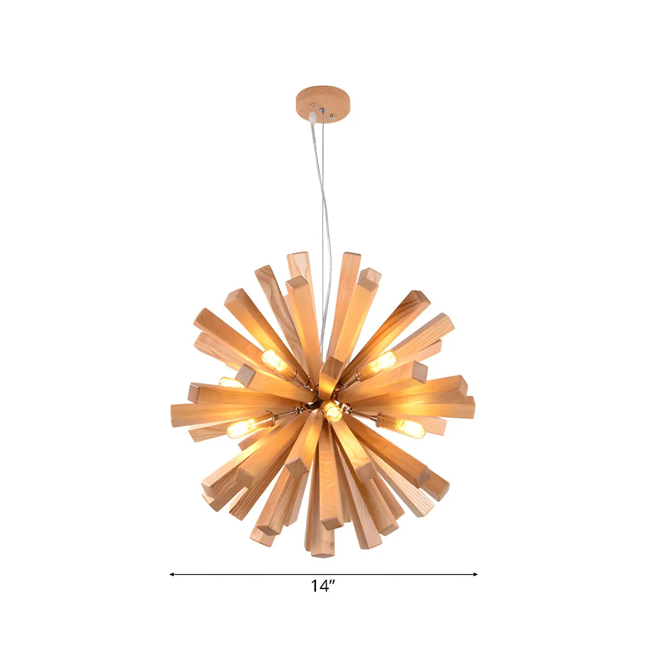 Lustre en bois style moderne du milieu du siècle, forme d'étoile, lumière chaude