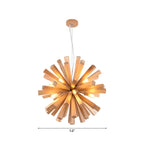 Lustre en bois style moderne du milieu du siècle, forme d'étoile, lumière chaude