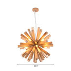 Lustre en bois style moderne du milieu du siècle, forme d'étoile, lumière chaude