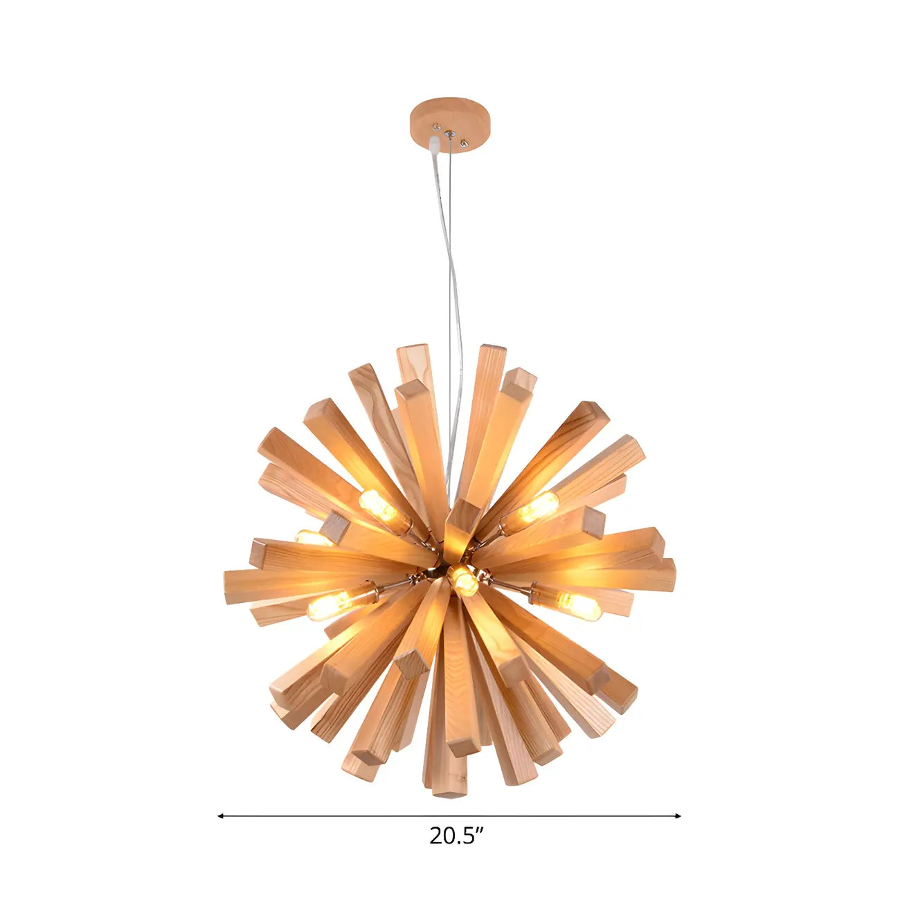 Lustre en bois style moderne du milieu du siècle, forme d'étoile, lumière chaude