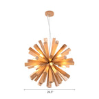Lustre en bois style moderne du milieu du siècle, forme d'étoile, lumière chaude