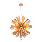 Lustre en bois style moderne du milieu du siècle, forme d'étoile, lumière chaude