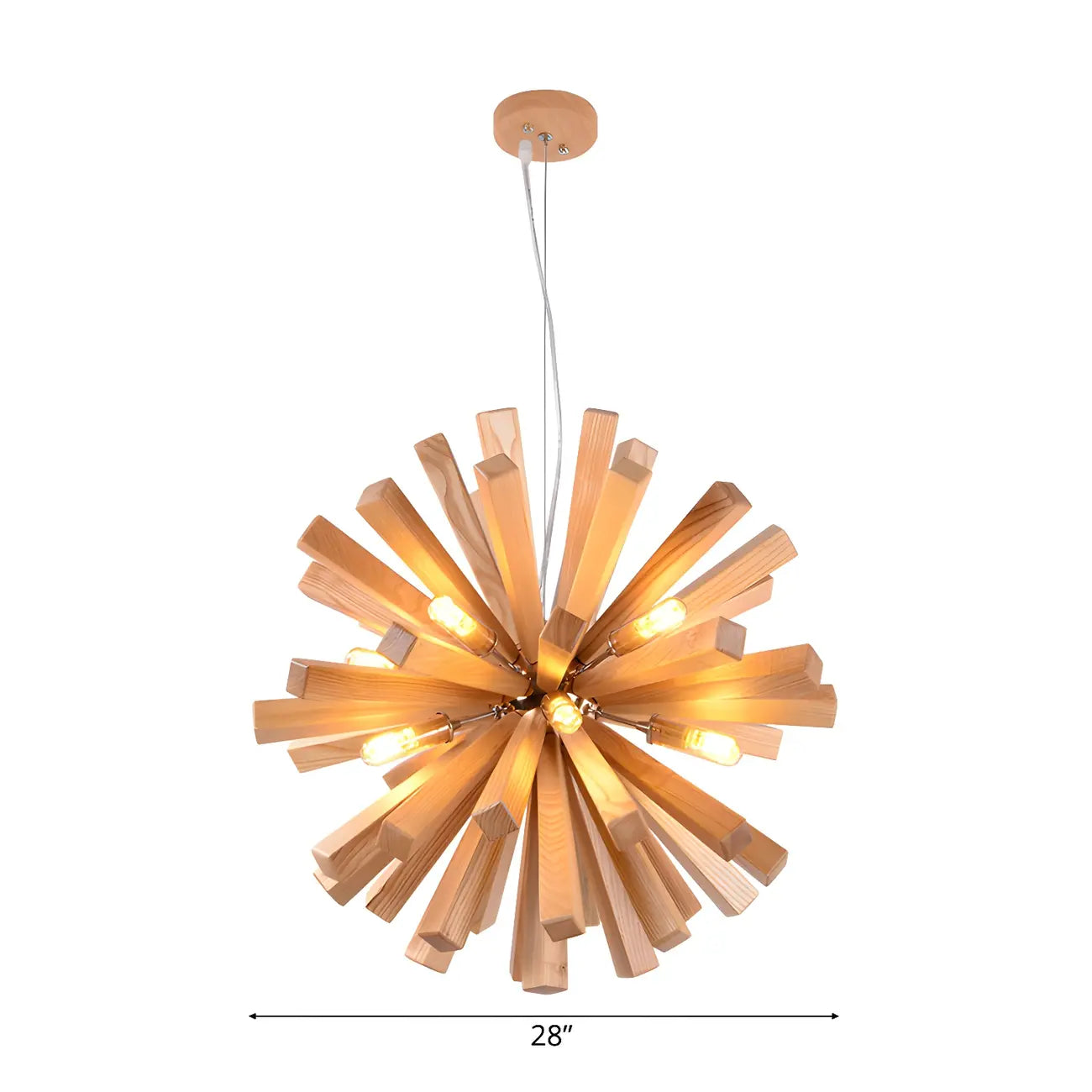 Lustre en bois style moderne du milieu du siècle, forme d'étoile, lumière chaude