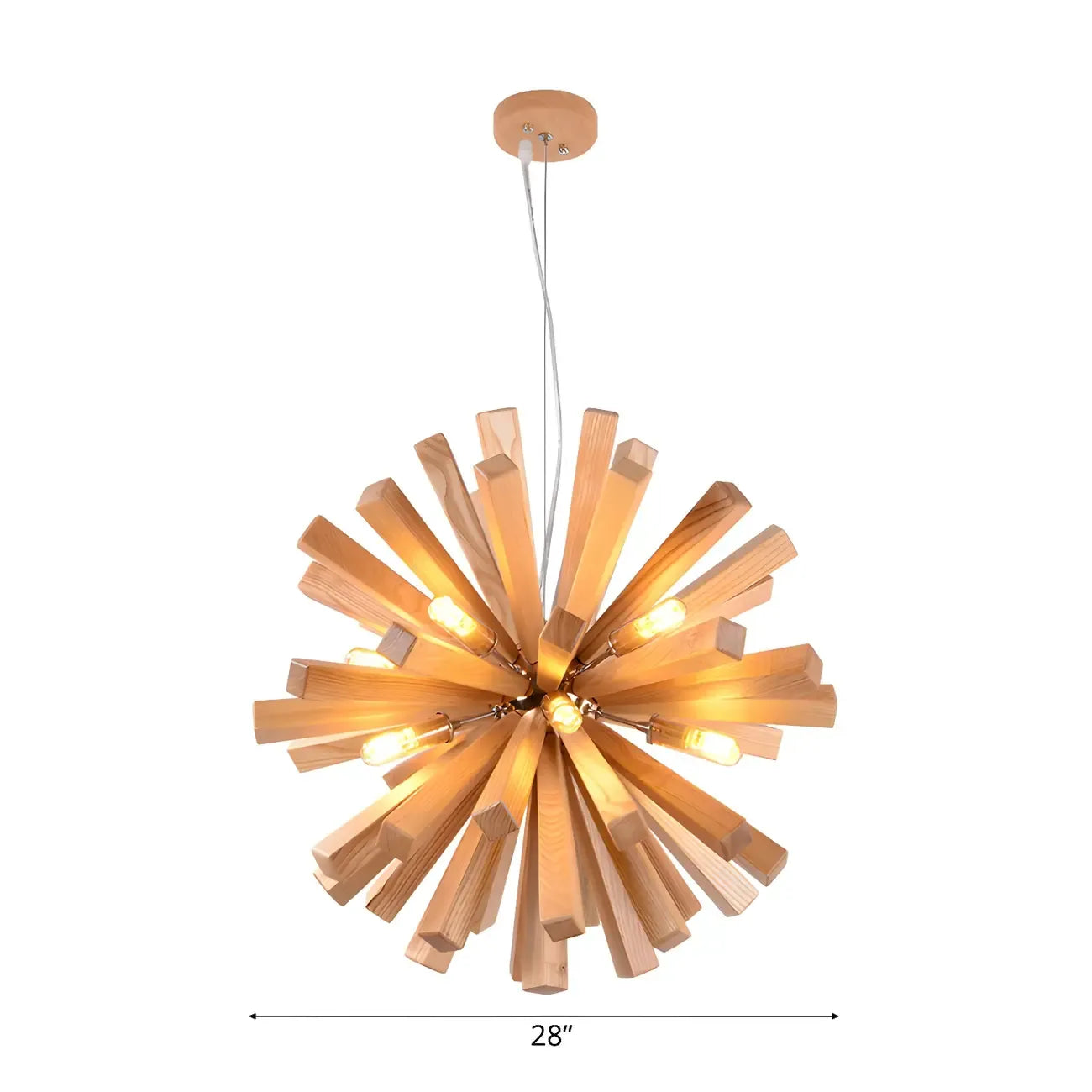 Lustre en bois style moderne du milieu du siècle, forme d'étoile, lumière chaude