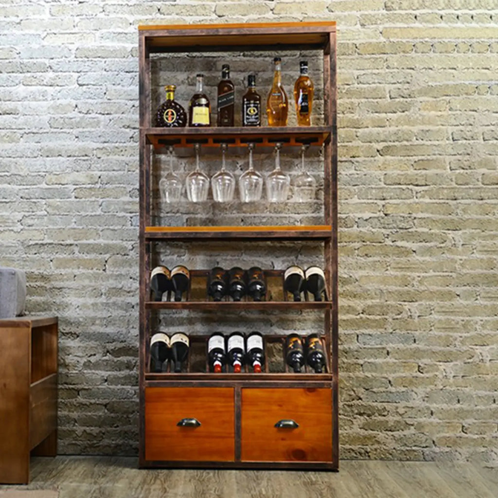Étagère à vin industrielle en métal sur pied pour bouteilles et verres