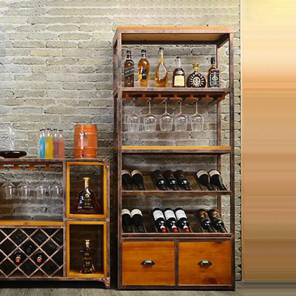 Étagère à vin industrielle en métal sur pied pour bouteilles et verres