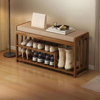 Banc de rangement à chaussures classique en bambou marron rembourré