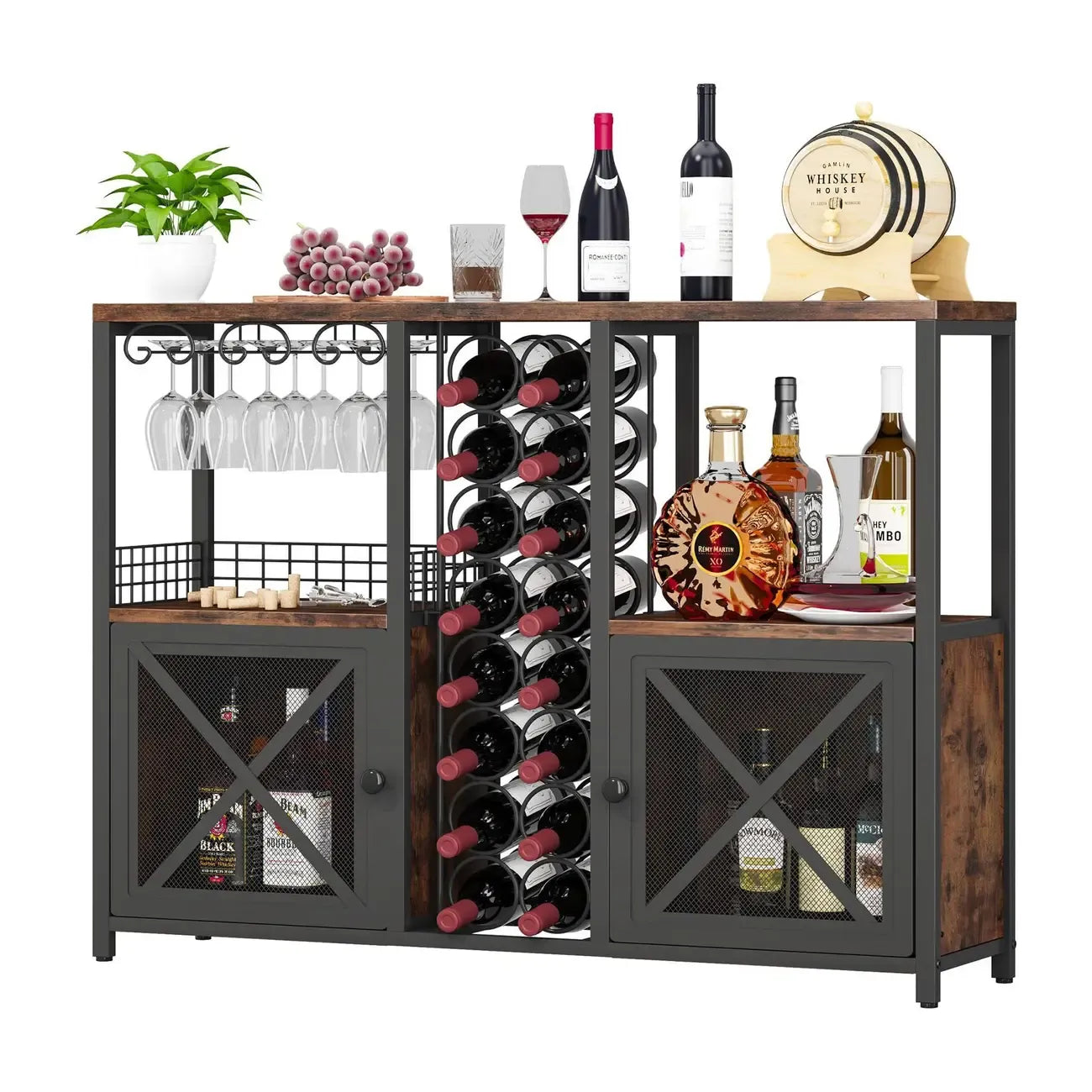 Étagère à bouteilles et verres à vin en bois à plusieurs niveaux, sur pied